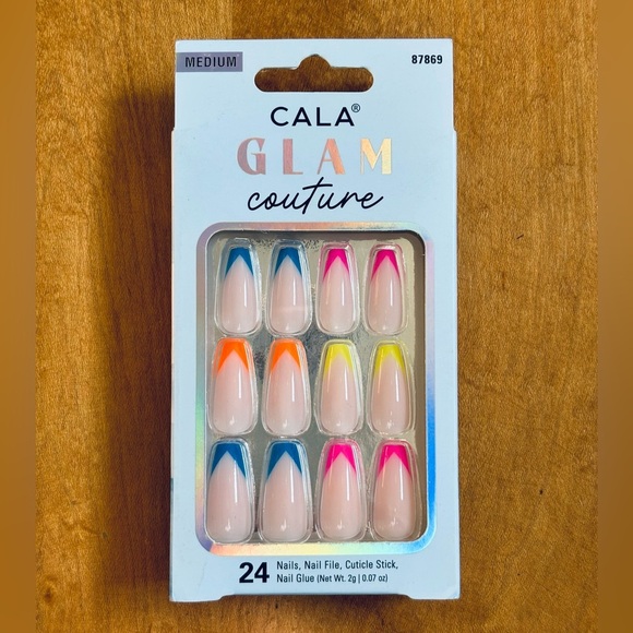 Cala Glam Couture “Multicolor" Coffin Shape Press On Nails New In Box Medium - Picture 2 of 5